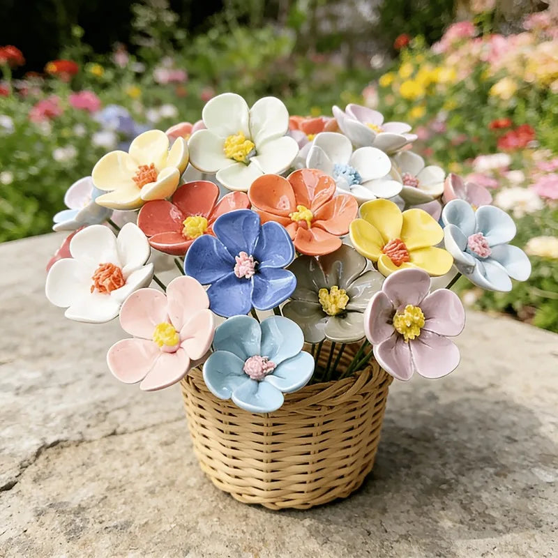 Ceramic Five-Petal Flower Decor