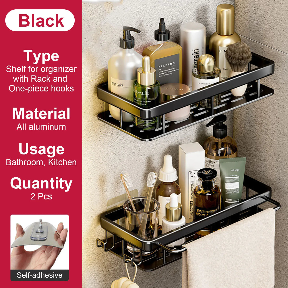 No-Drill Aluminium Shower Shelf