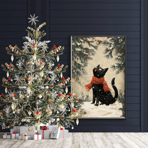 Black Cat Christmas Wall Art