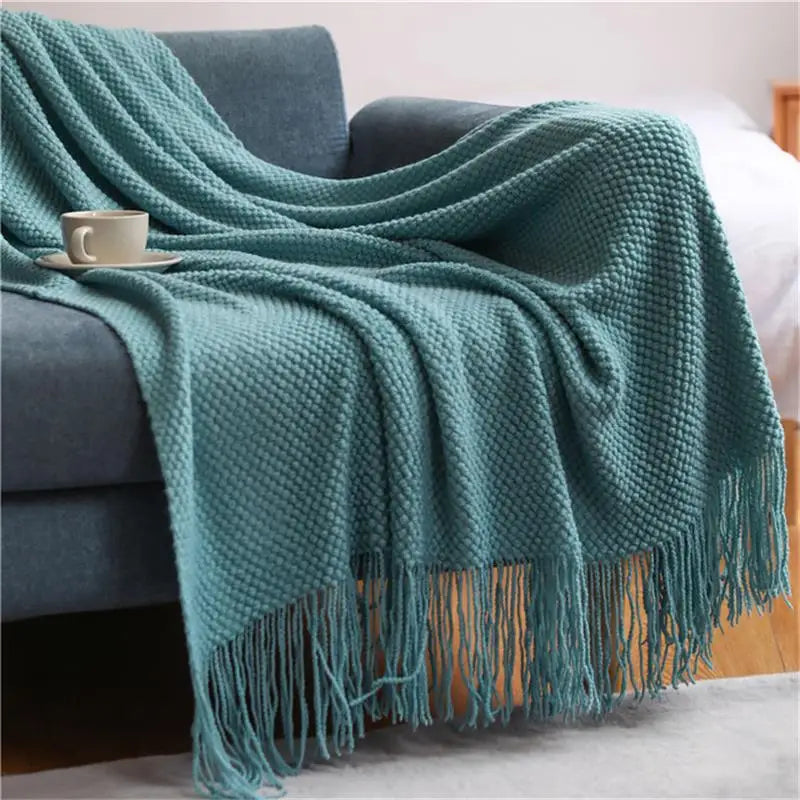 Nordic Knit Throw Blanket with Tassels