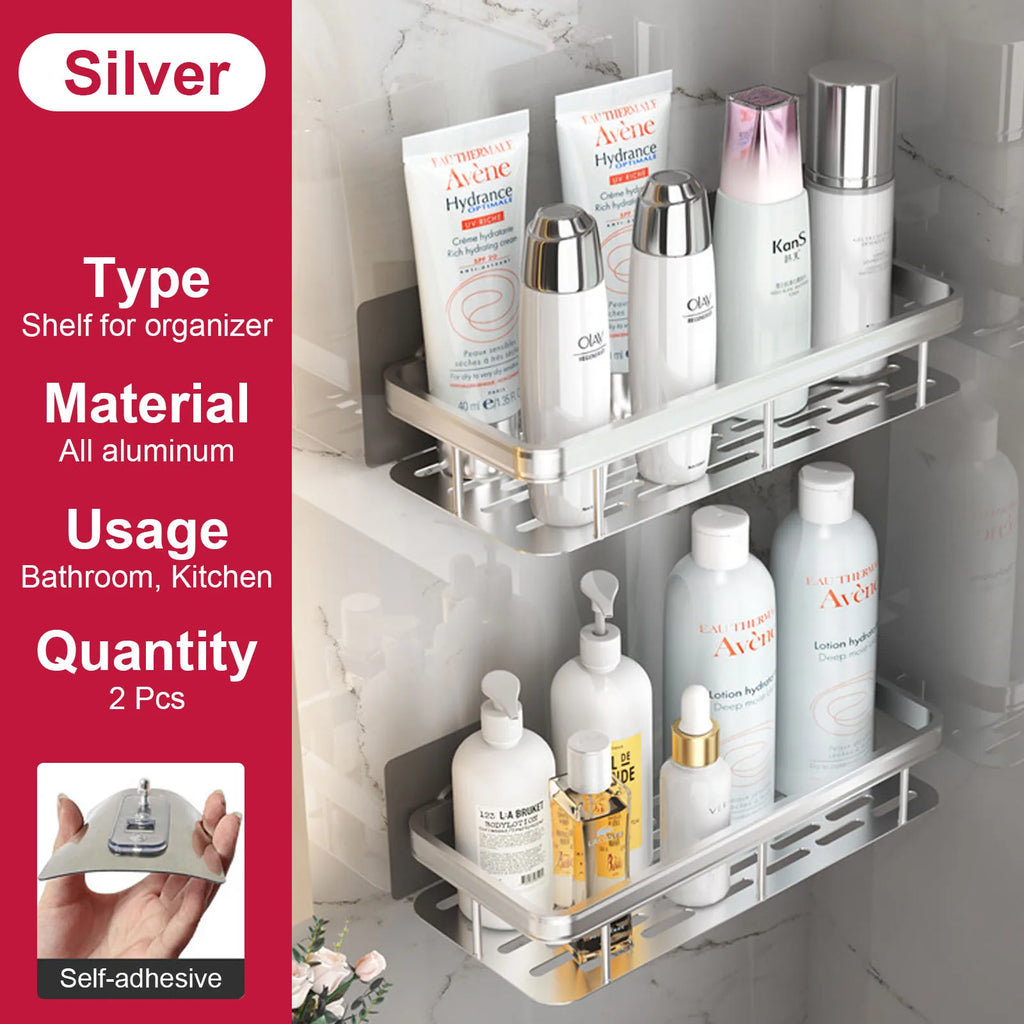 No-Drill Aluminium Shower Shelf