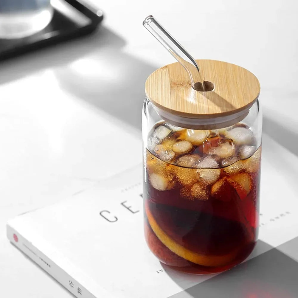 Glass Tumbler with Bamboo Lid & Glass Straw