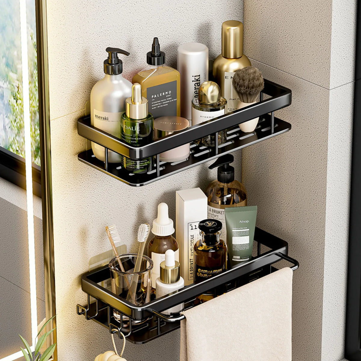 No-Drill Aluminium Shower Shelf