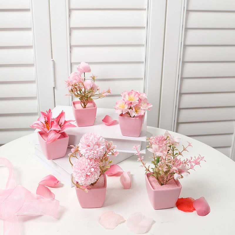 Mini Pink Artificial Flower Pots