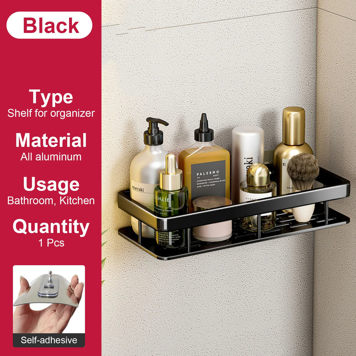 No-Drill Aluminium Shower Shelf