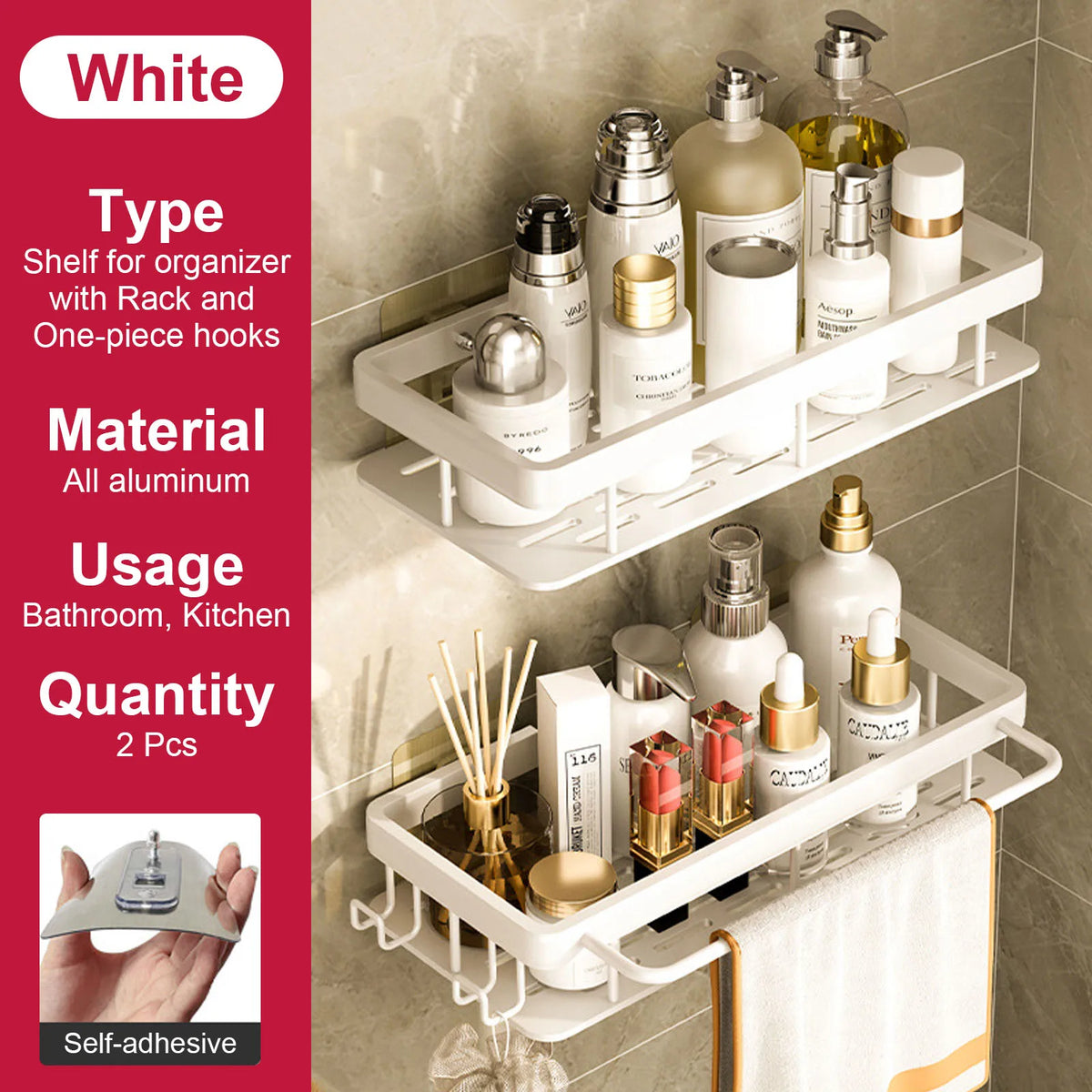 No-Drill Aluminium Shower Shelf