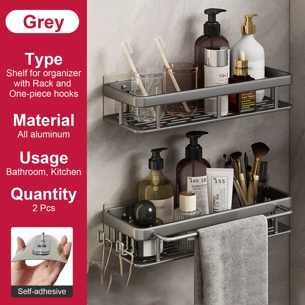 No-Drill Aluminium Shower Shelf