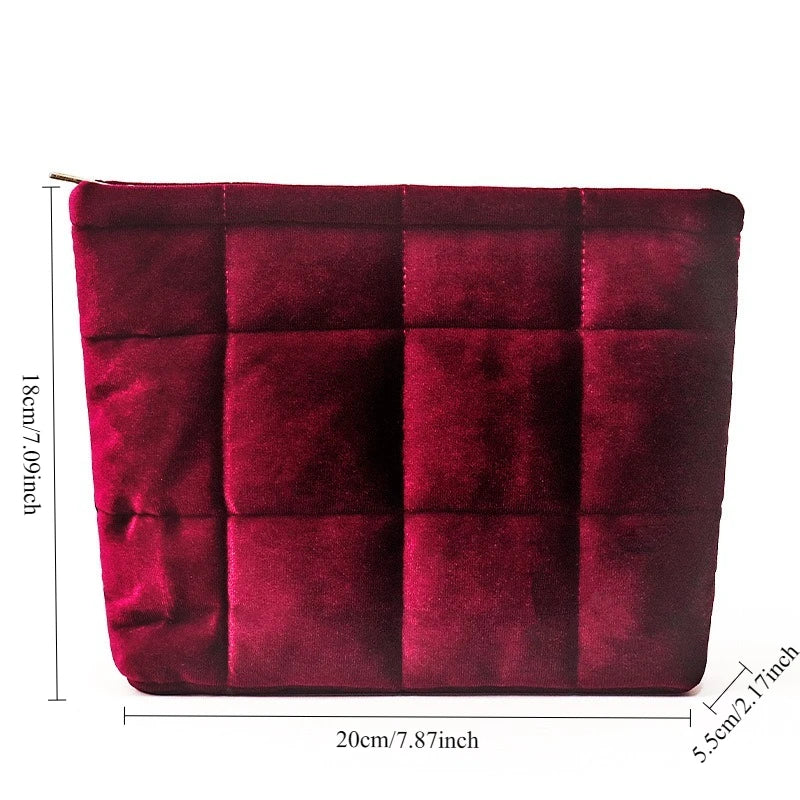Velvet Quilted Makeup Bag