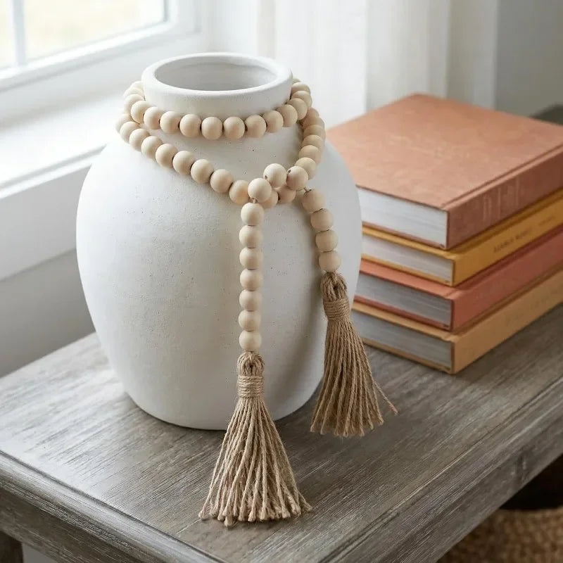 Rustic Wooden Bead Garland with Tassels