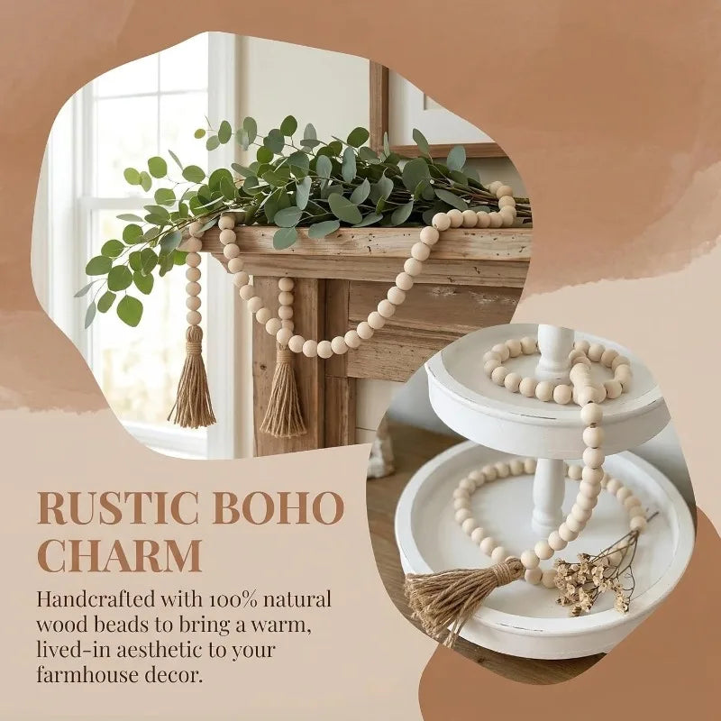 Rustic Wooden Bead Garland with Tassels