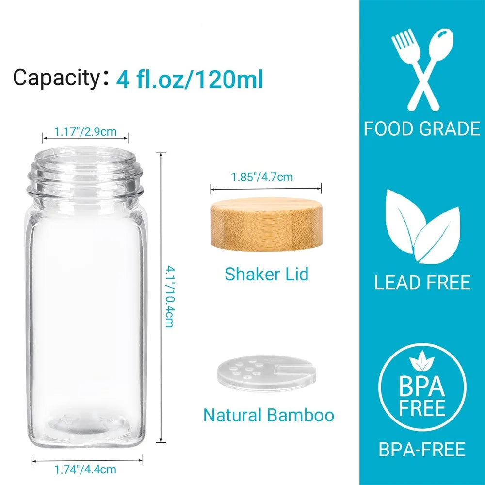 Glass Spice Jar Set with Bamboo Lids (12-Piece)