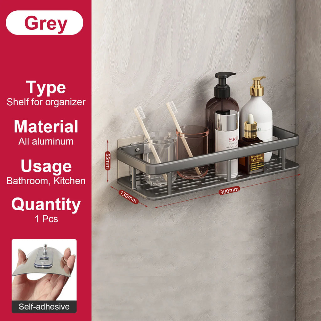 No-Drill Aluminium Shower Shelf