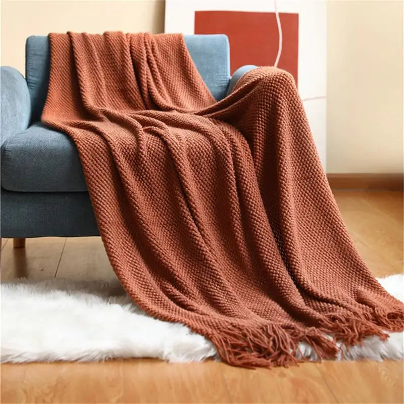 Nordic Knit Throw Blanket with Tassels