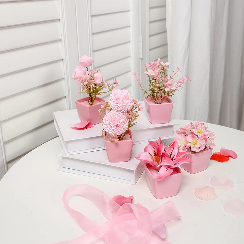 Mini Pink Artificial Flower Pots