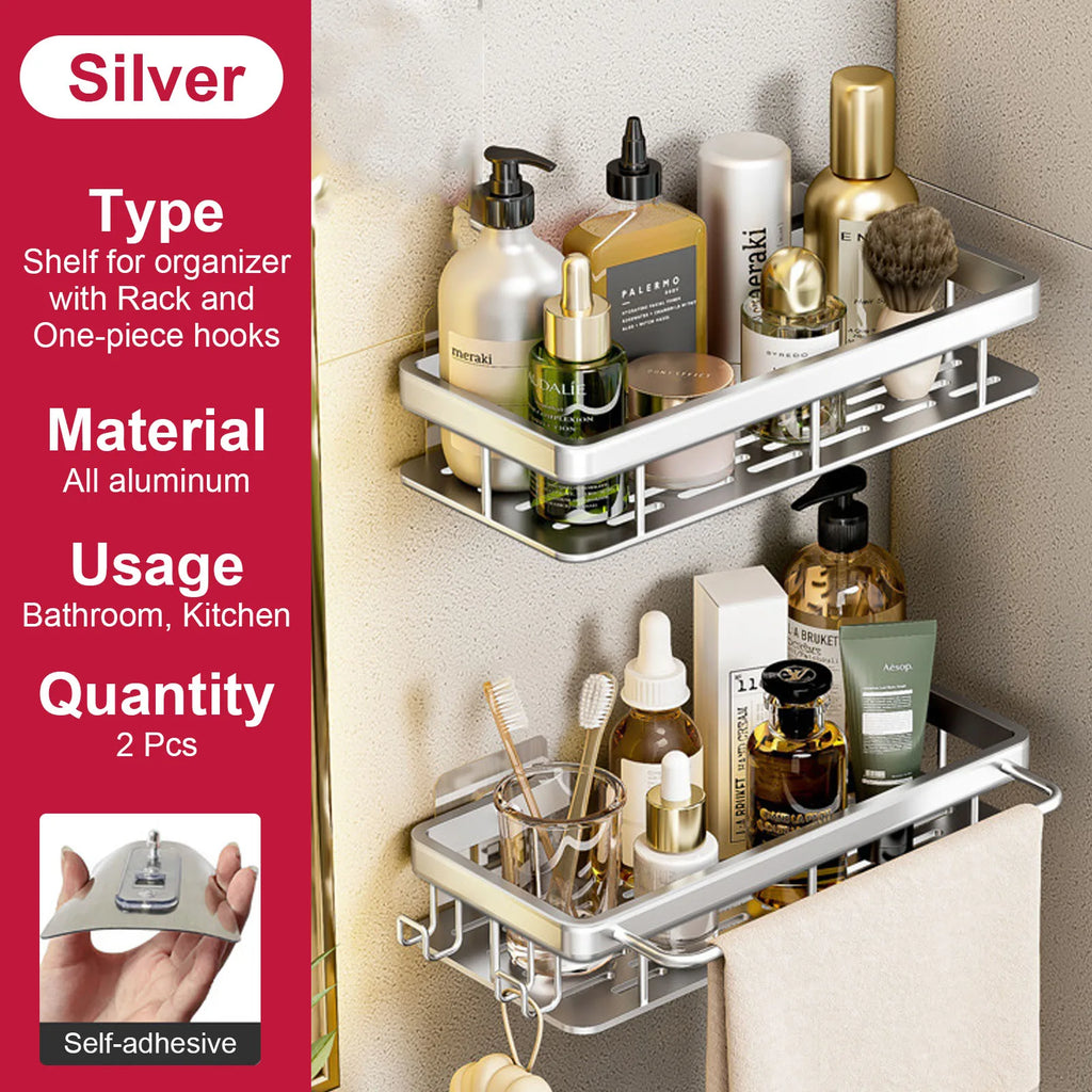 No-Drill Aluminium Shower Shelf