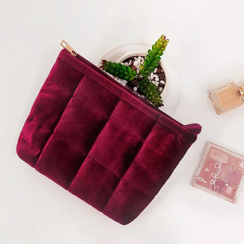 Velvet Quilted Makeup Bag
