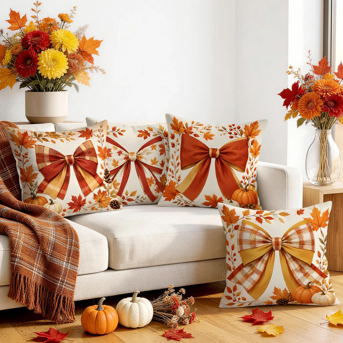 Autumn Plaid Pumpkin Pillow Cover