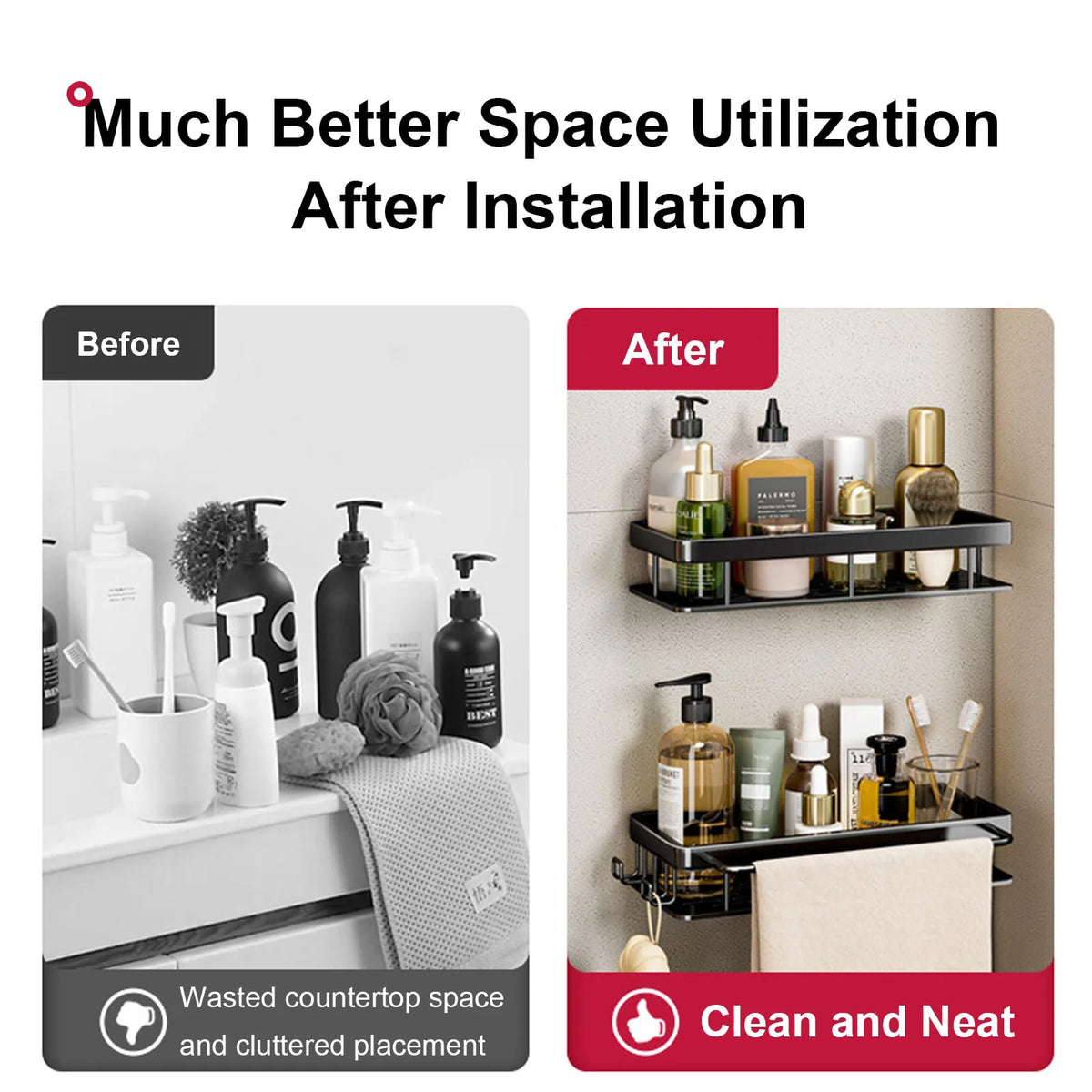 No-Drill Aluminium Shower Shelf