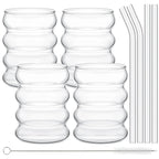 Ribbed Glass Tumbler Set with Straws (4-Piece)