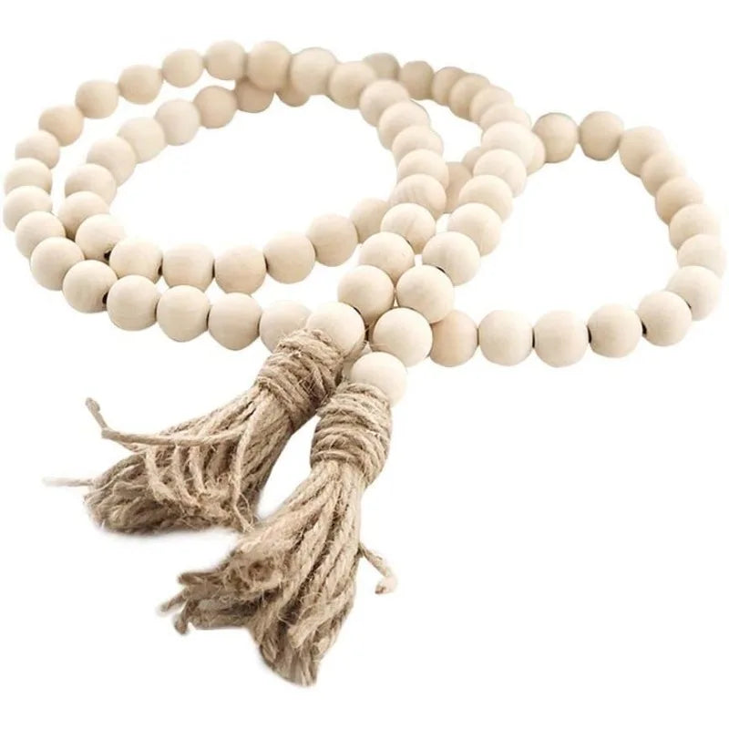 Rustic Wooden Bead Garland with Tassels