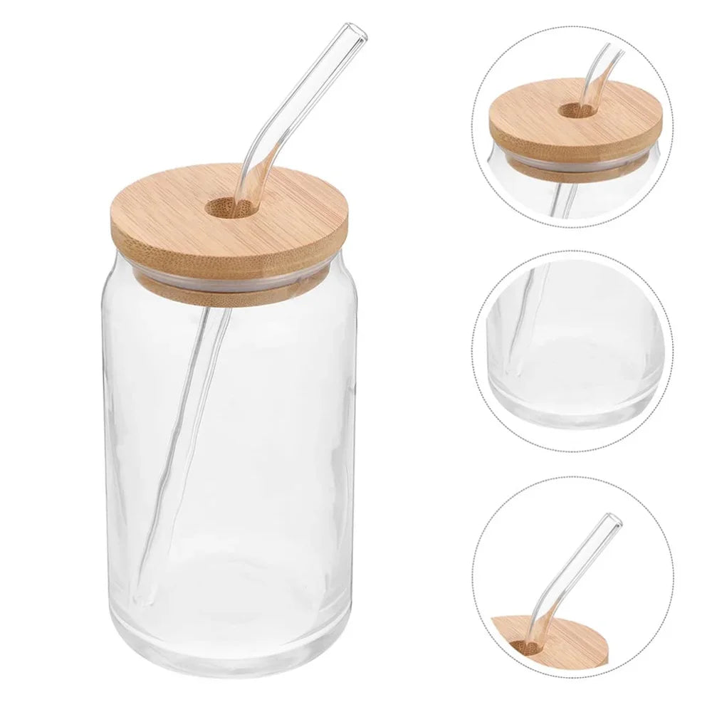Glass Tumbler with Bamboo Lid & Glass Straw