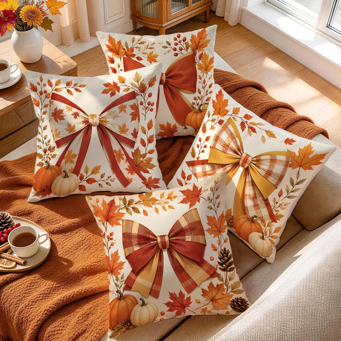 Autumn Plaid Pumpkin Pillow Cover