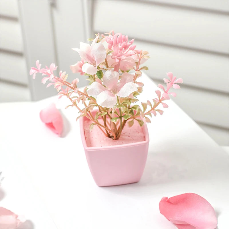 Mini Pink Artificial Flower Pots