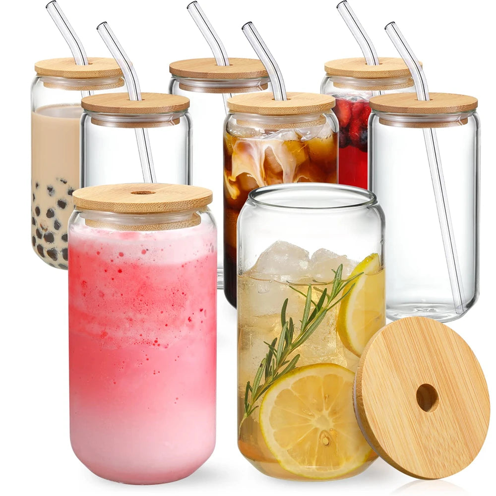 Glass Tumbler with Bamboo Lid & Glass Straw