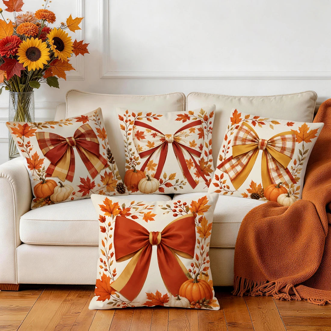 Autumn Plaid Pumpkin Pillow Cover