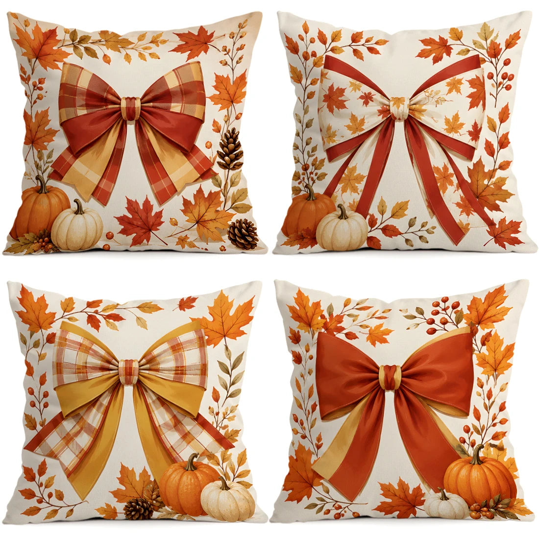 Autumn Plaid Pumpkin Pillow Cover