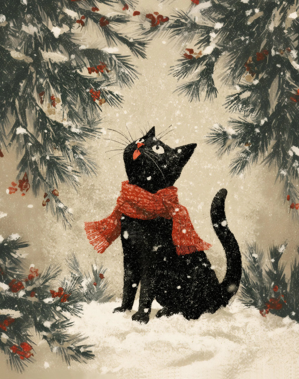 Black Cat Christmas Wall Art