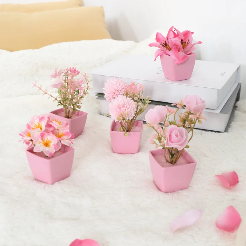 Mini Pink Artificial Flower Pots