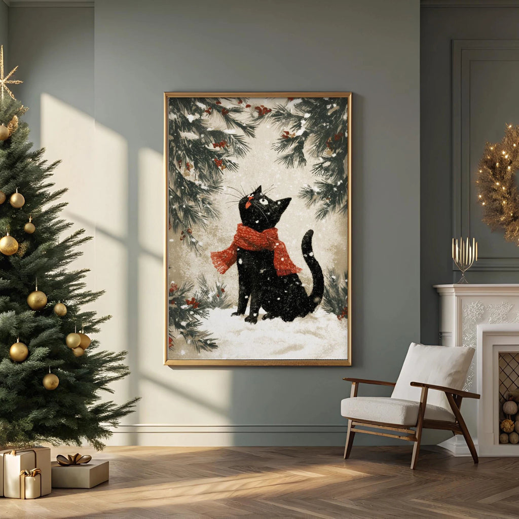 Black Cat Christmas Wall Art