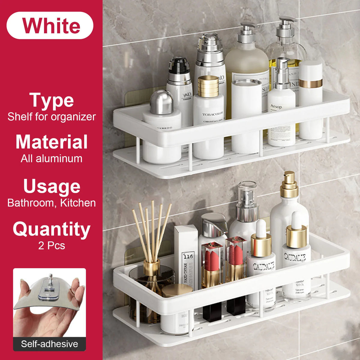 No-Drill Aluminium Shower Shelf
