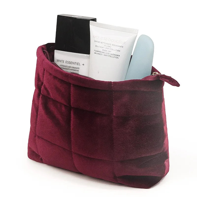 Velvet Quilted Makeup Bag
