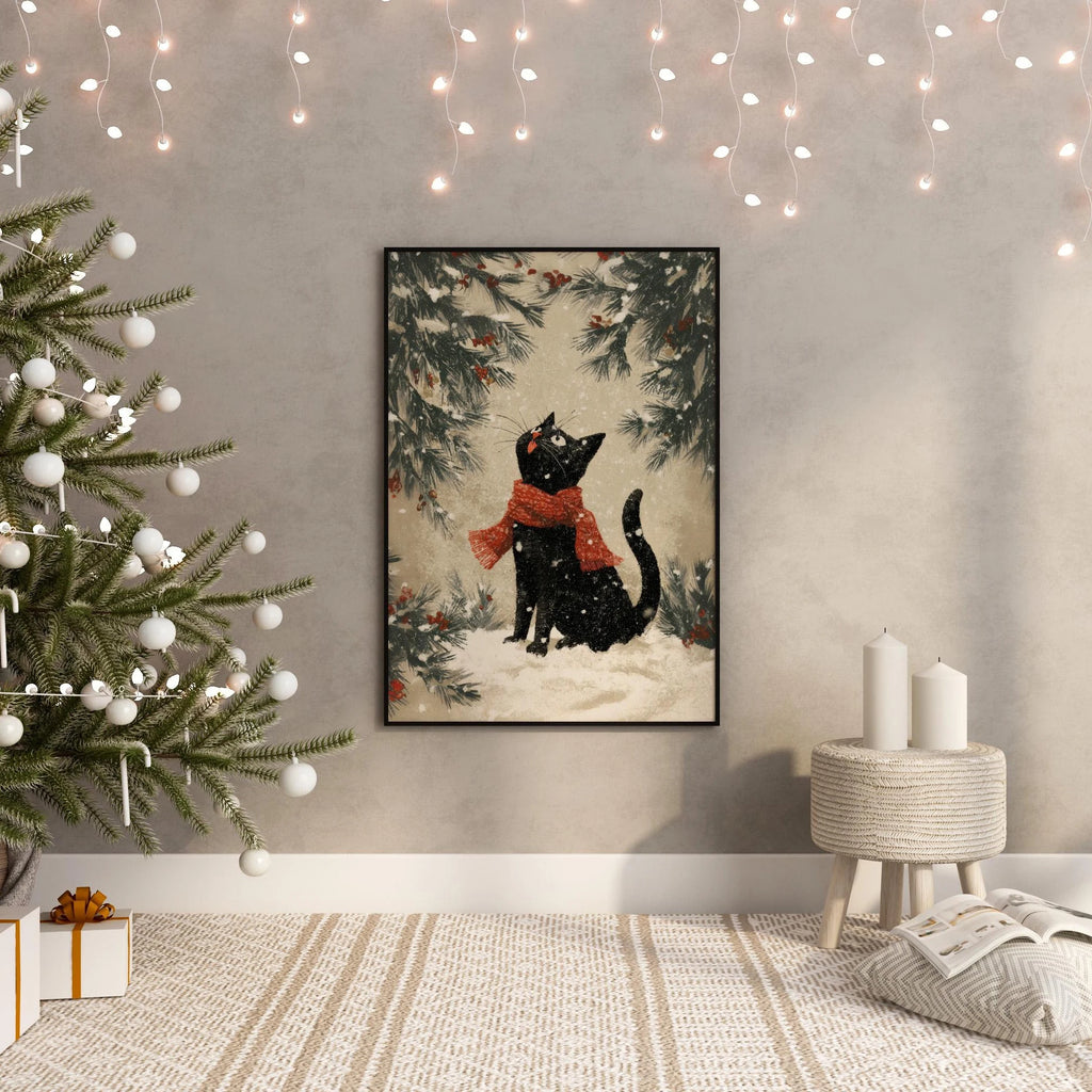 Black Cat Christmas Wall Art